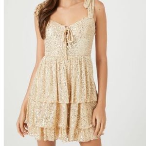 *NEW* gold Sequin Ruffle Mini Dress size Small